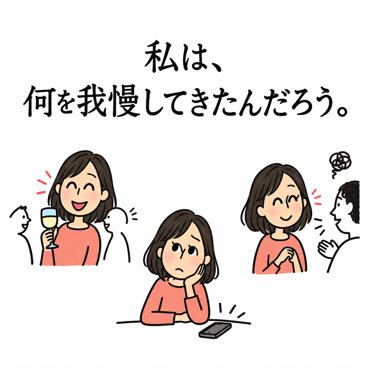 これまで自分が何を我慢してきたのかを振り返る女性